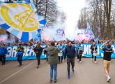 Los seguidores del Zenit celebran el título en el Gazprom Arena